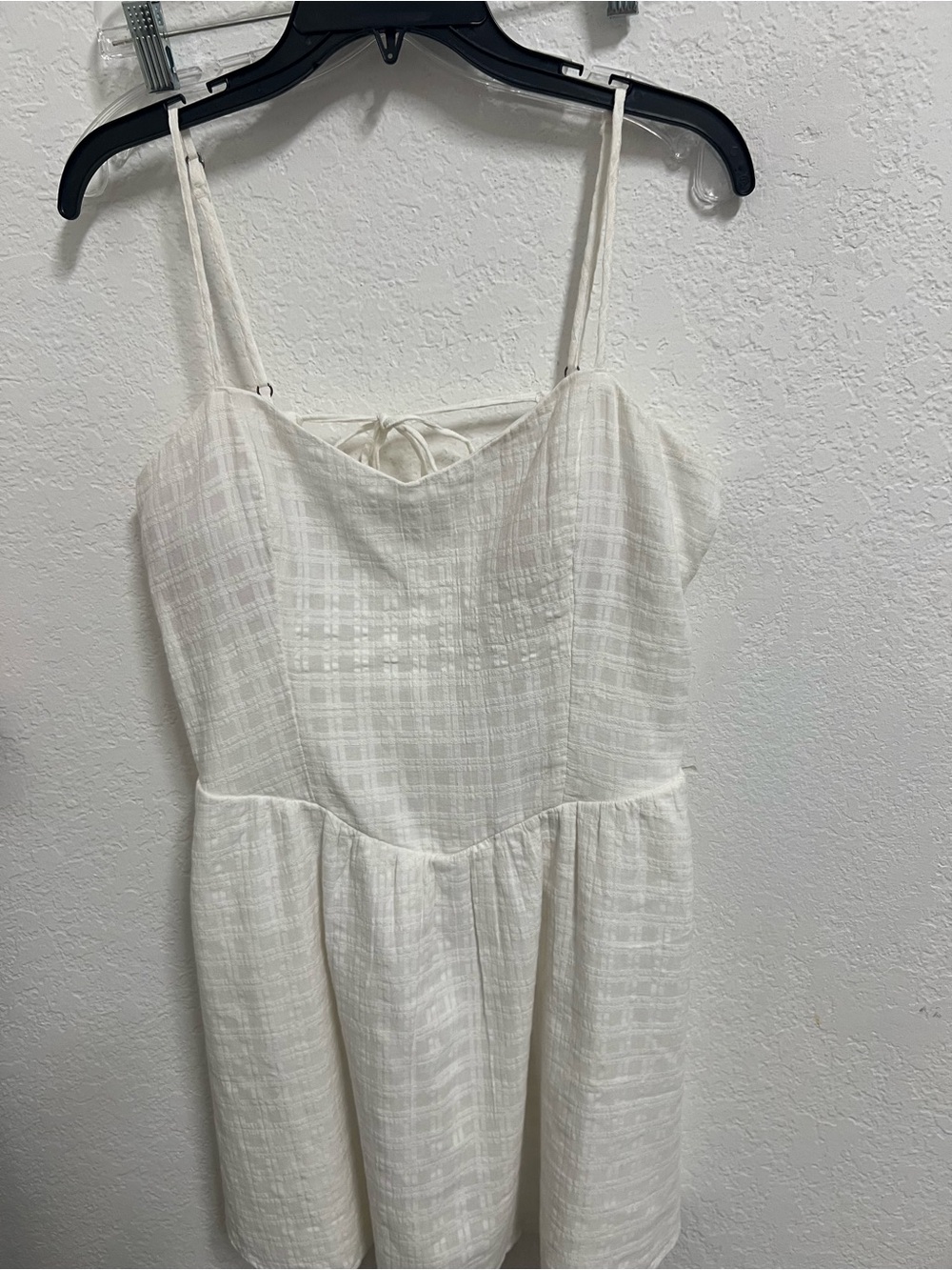 Hollister White Textured Spaghetti Strap low back Sundress with hidden shorts